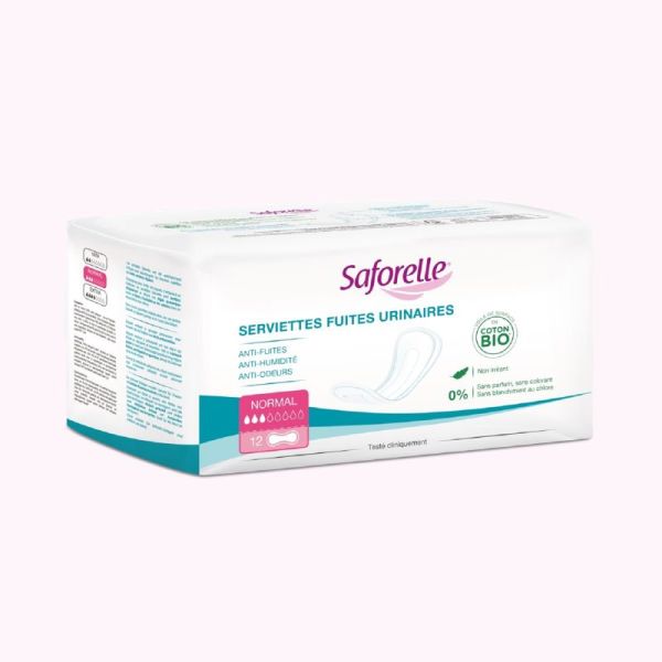 SAFORELLE BIO 12 Serviettes Fuites Urinaires NORMAL - Anti-Fuites, Anti-Humidité, Anti-Odeurs