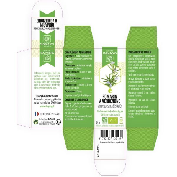 DAYANG BIO Huile Essentielle Chémotypée ROMARIN A VERBENONE 5ml - Rosmarinus officinalis