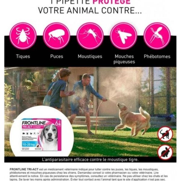 FRONTLINE TRI ACT M - 6 Pipettes - Chiens de 10 à 20 kg - Traitement, Prévention des Infestations