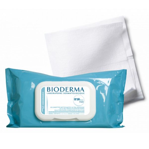 BIODERMA ABCDerm H2O 60 Lingettes Nettoyantes Ultra Douceur Biodégradables