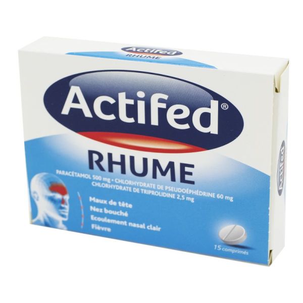 actifed rhume 15 comprimés permet de soigner les rhumes chez l'adulte et  l'enfant de plus de 15 ans