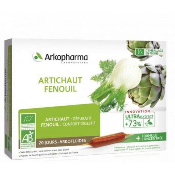 ARKOFLUIDES Artichaut Fenouil BIO - Détoxifiant - Innovation UltraExtract - B/20