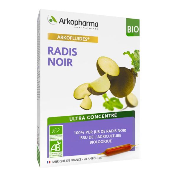 ARKOFLUIDES Radis Noir BIO - 20+10 Ampoules de 10ml - 100% Pur Jus - Complément Alimentaire Bien-Etre