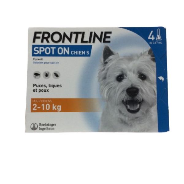 FRONTLINE SPOT ON Chien S (2 à 10kg) 4 Pipettes de 0.67ml - Anti Parasitaires (Puces, Tiques, Poux)