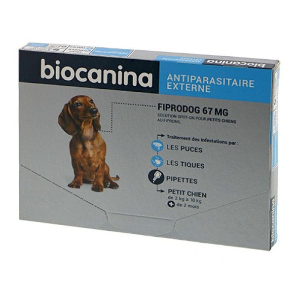 BIOCANINA FIPRODOG 67mg Petits Chiens Spot On au Fipronil - 3 pipettes