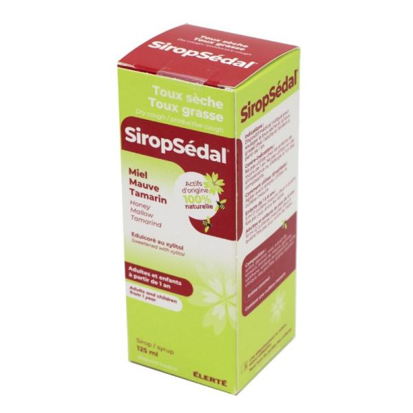 SIROPSEDAL 125ml - Sirop Toux Sèche, Toux Grasse - Dès 1 An - Miel, Mauve, Tamarin