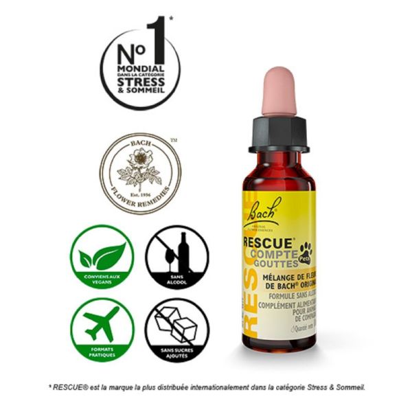 RESCUE PETS Compte Gouttes 10ml - Stress, Déplacements des Animaux de Compagnie