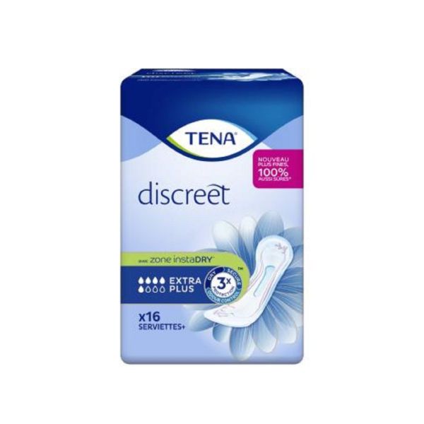 TENA DISCREET Extra Plus Bte/16 - Serviette pour Incontinence Urinaire Modérée à Forte