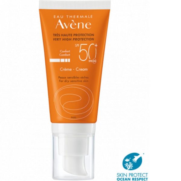 AVENE Solaire Crème Visage SPF50 Très Haute Protection Visage - Résistant à l' Eau - Tube Pompe/50ml