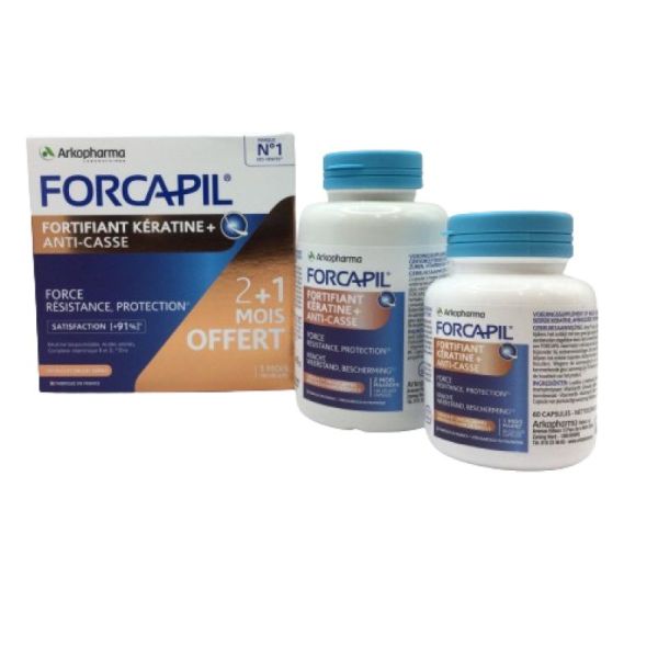 FORCAPIL Fortifiant Kératine+ 180 Gélules - Programme 3 Mois - Cheveux Affaiblis, Ternes