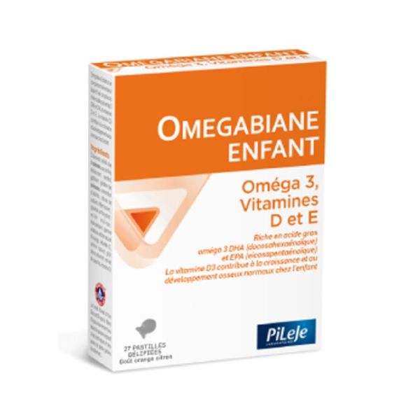 OMEGABIANE ENFANT 27 Pastilles Omega 3, Vitamines D et E - Complément Alimentaire Croissance