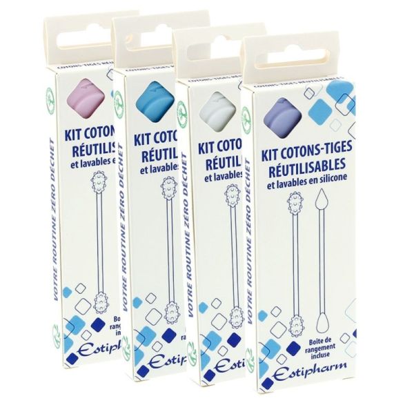 ESTIPHARM Kit 2 Cotons Tiges Silicone Réutilisables et Lavables - 3 Embouts Différents