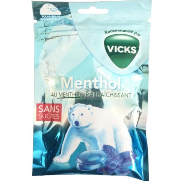 VICKS Bonbons Menthol sans Sucre 72g - Maux de Gorge, Nez Bouché - Dès 6 Ans
