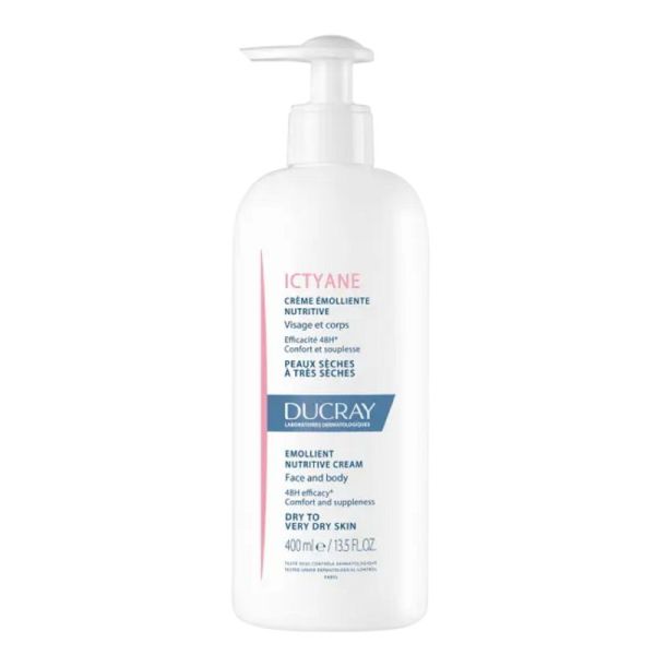 ICTYANE Crème Emolliente Nutritive 400ml - Soin Visage et Corps, Peaux Sèches à Très Sèches