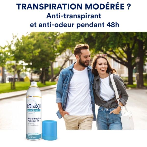 ETIAXIL Anti Transpirant Déodorant Protections 48H Spray 150ml - Transpiration Modérée des Aisselles