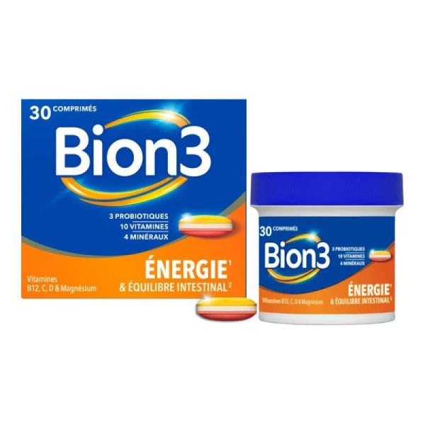 BION 3 VITALITE 30 Comprimés - Libération Prolongée - 3 Souches Microbiotiques, 10 Vitamines, 4 Minéraux