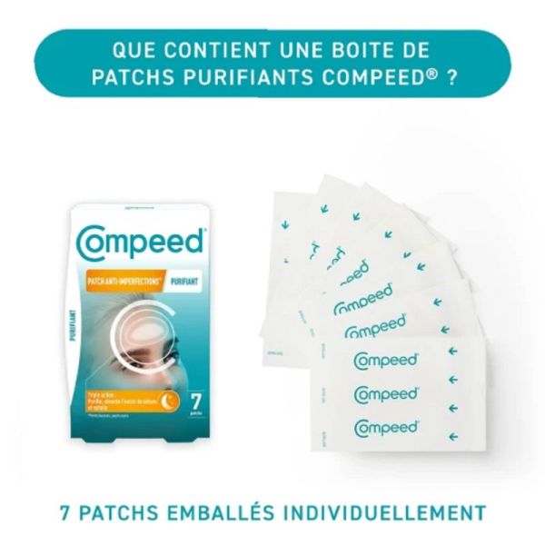 COMPEED 7 Patchs Purifiants Anti Imperfections NUIT 4.2 x 6.8cm - Points Noirs, Petits Boutons, Excès de Sébum - Technologie Hydrocolloïde