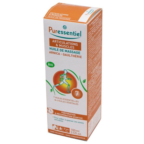 PURESSENTIEL BIO Articulations et Muscles Huile de Massage 100ml - 7 Huiles Essentielles + 4 Huiles Végétales