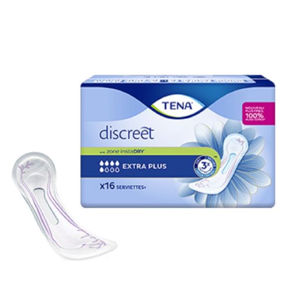 TENA DISCREET Extra Plus Bte/16 - Serviette pour Incontinence Urinaire Modérée à Forte