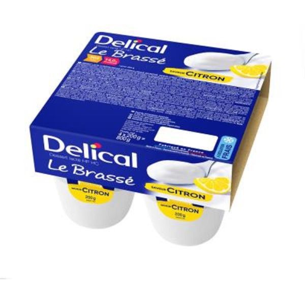 DELICAL le Brassé Citron - Crème Dessert Lactée HP/HC Denrée Alimentaire sans Gluten - 4x 200g