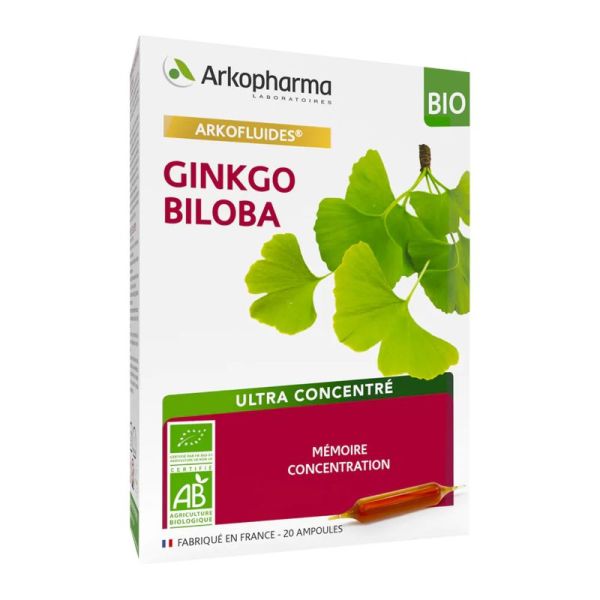 ARKOFLUIDES Mémoire Concentration BIO - Complément Alimentaire à Base de Ginkgo Biloba - Innovation
