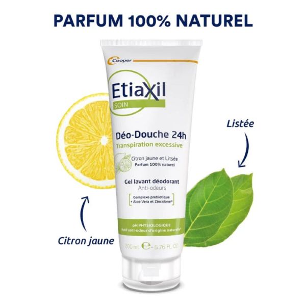 ETIAXIL SOIN Déo Douche 24h Citron 200ml - Gel Lavant Déodorant Anti Odeurs - Transpiration Excessive