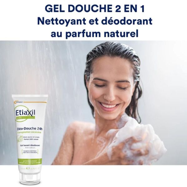 ETIAXIL SOIN Déo Douche 24h Citron 200ml - Gel Lavant Déodorant Anti Odeurs - Transpiration Excessive