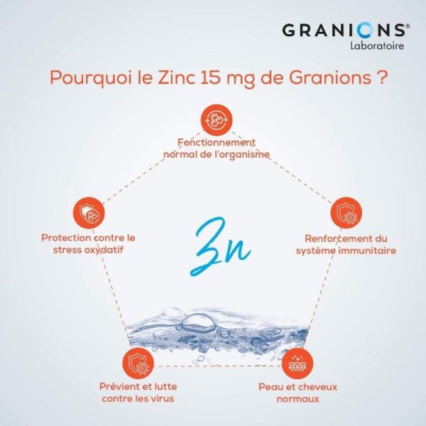 GRANIONS OLIGOELEMENTS Zinc 15mg 60 Gélules - Défenses Immunitaires, Anti-oxydant