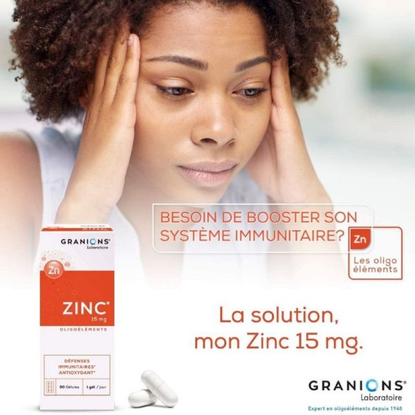 GRANIONS OLIGOELEMENTS Zinc 15mg 60 Gélules - Défenses Immunitaires, Anti-oxydant