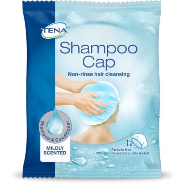 TENA SHAMPOO CAP - Lavage des Cheveux sans Rinçage - Coiffe Lavante Imprégnée d' un Shampooing et d'