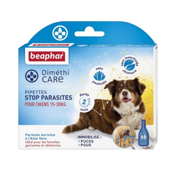 DIMETHICARE Pipettes Stop Parasites 6x 3ml Chien Moyen 15 à 30kg - Puces, Tiques, Poux