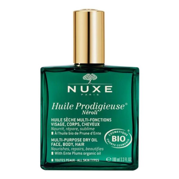 NUXE BIO Huile Prodigieuse Néroli 100ml - Multi Fonctions Visage, Corps, Cheveux