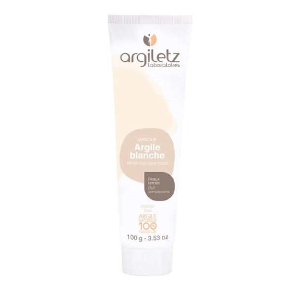 ARGILETZ Argile Blanche Masque Visage 100g - Soin du Visage pour Peaux Ternes - 100% Naturelle