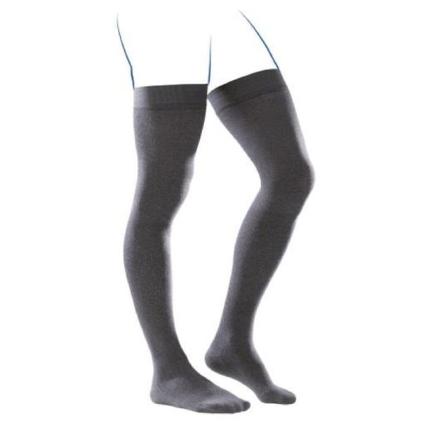 VENOFLEX City Confort Coton Granite - Bas Cuisse de Contention en Coton Anti Glisse Homme Classe 2