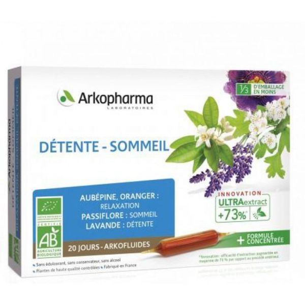 ARKOFLUIDES Détente Sommeil BIO - Aubépine, Passiflore, Orange Amer, Lavande - Innovation UltraExtra