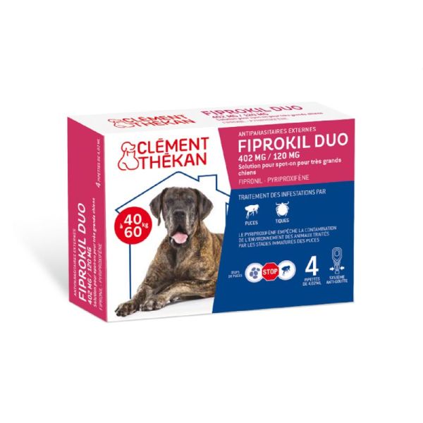 FIPROKIL DUO XL CHIEN 40 à 60kg 402mg/120mg Pipettes 4x 4.02ml - Spot-On Antiparasitaires