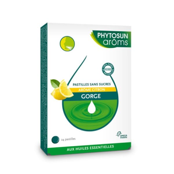 PHYTOSUN AROMS GORGE PASTILLES Citron Sans Sucre - 24 Pastilles à sucer