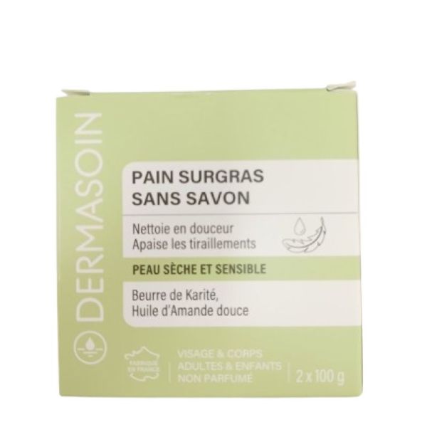 Pharmactiv - DERMASOIN - Pain surgras sans savon - Peau sèche et sensible -2 x100 g