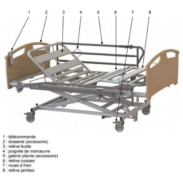 Lit Médicalisé ATLAS 2 Places, 120 cm pour Personnes Fortes (135 à 270 kg) - 3 Fonctions - T8060