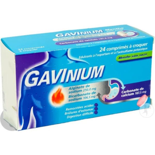 Gavinium -  Remontées acides, brûlures d'estomac, 24 comprimés à croquer