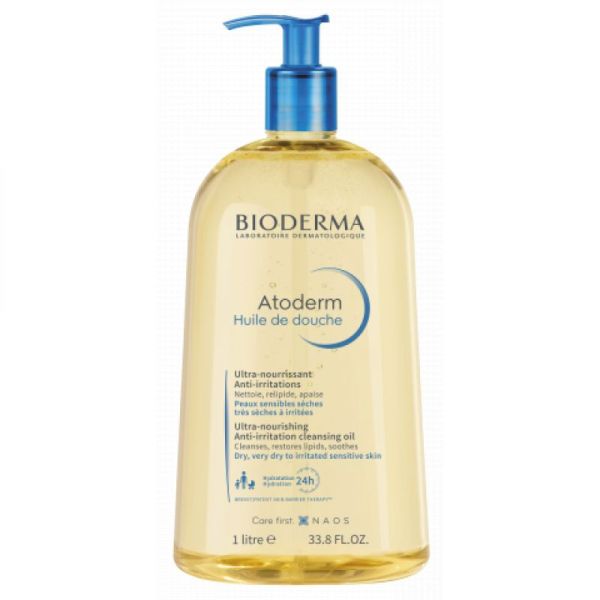 BIODERMA Atoderm Huile de Douche 1 Litre Ultra Nourrissante, Anti Irritations - Peaux Sensibles Sèches