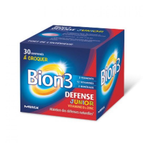 BION 3 DEFENSE JUNIOR Dès 4 Ans 30 Comprimés à Croquer - 3 Ferments, 12 Vitamines, 2 Minéraux