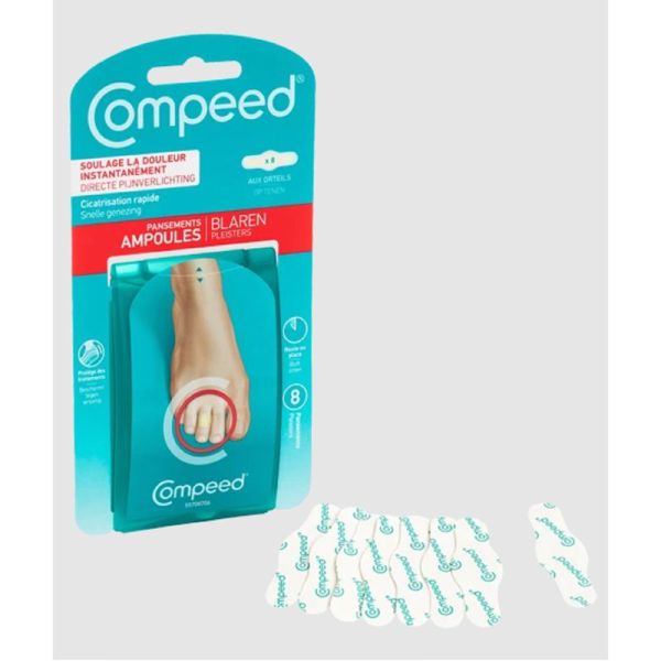 COMPEED 8 Pansements Ampoules Orteils 1.7 x 5.1cm - Technologie Hydrocolloïde