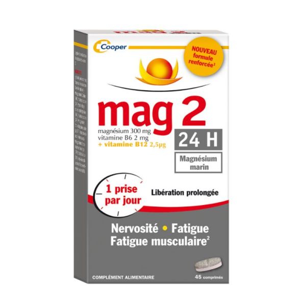 MAG 2 24h Magnésium Marin 45 Comprimés - Libération Prolongée (Nervosité, Fatigue)