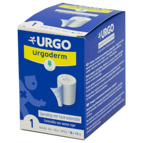 URGO URGODERM 10m x 5cm Sparadrap Non Tissé Extensible, Micro Aéré - 1 Rouleau