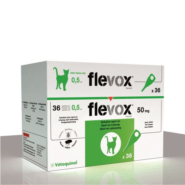 FLEVOX 50mg Chat +1kg - Pipettes 36x 0.5ml - Spot On Antiparasitaire