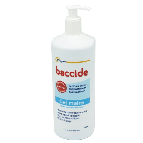 BACCIDE Gel Hydroalcoolique Mains Classique 750ml - Action Bactéricide, Fongicide, Virucide