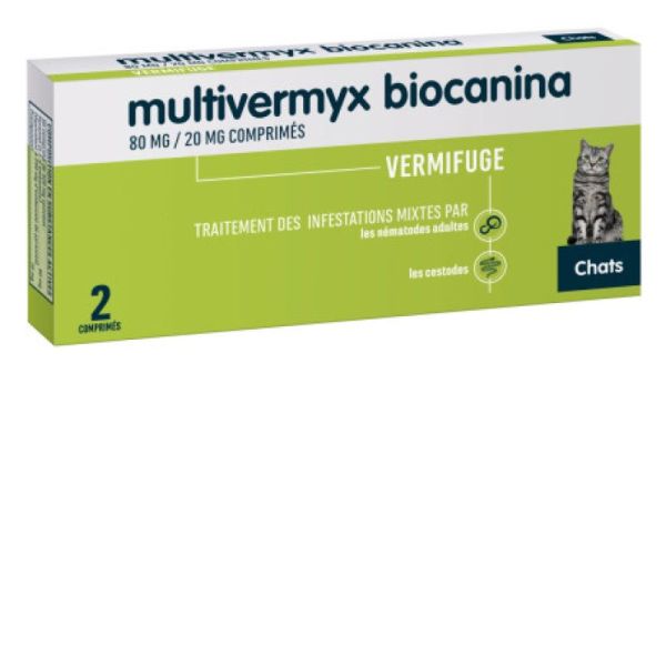 BIOCANINA MULTIVERMYX Chat - Vermifuge Agissant contre les Vers Ronds et Vers Plats pour Chat de + 2