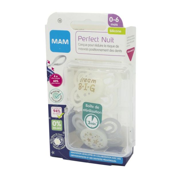 2 Sucettes Perfect Nuit 18m Silicone (coloris aléatoire) MAM, Vente en  ligne de Sucette