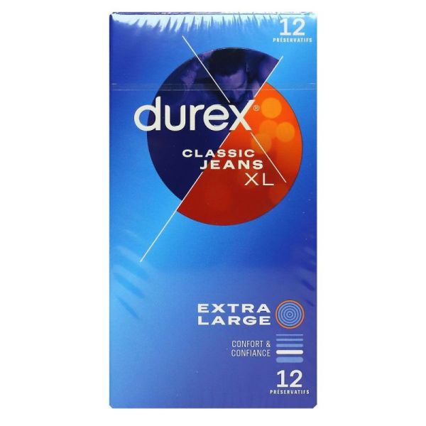 DUREX Classic Jeans XL confort et confiance 12 préservatifs